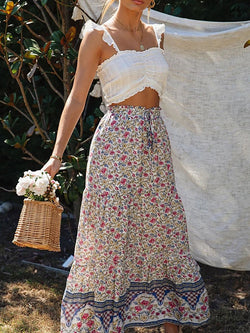 Floral Boho Casual Maxi Skirt
