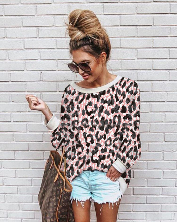 Round Neck Long Sleeve Loose Floral Casual Sweatshirt