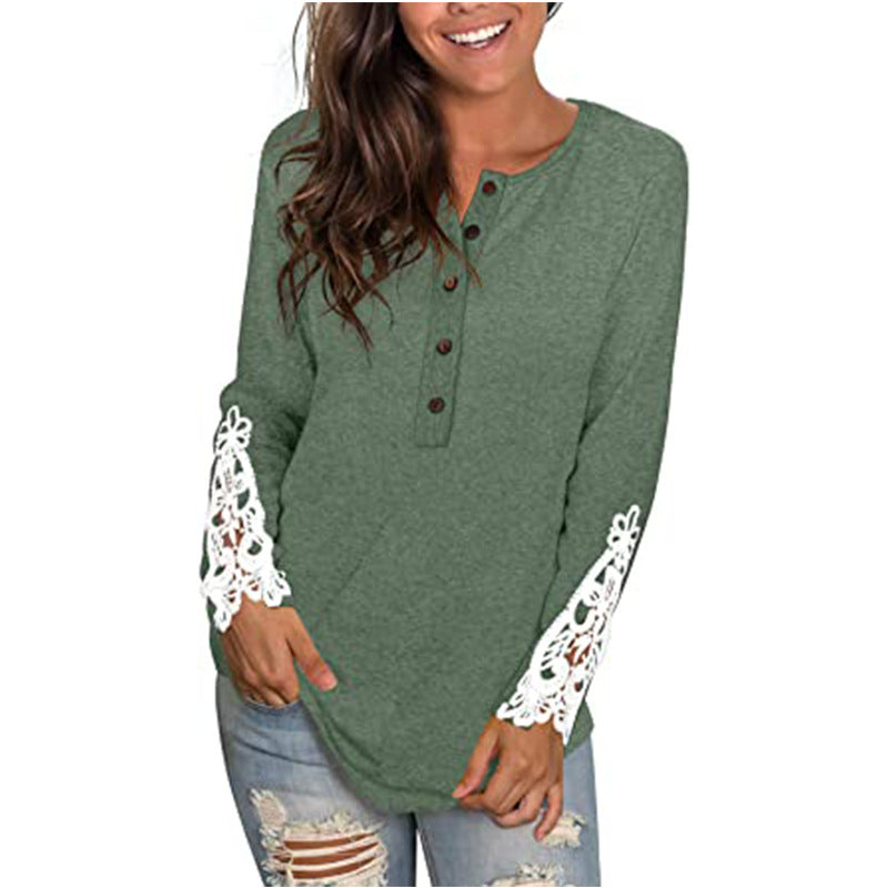 Long Sleeve Henley 5 Buttons Down Casual Tops