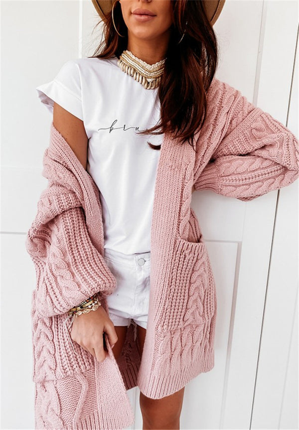 Cable Knit Long Open Front Oversize Sweater Outerwear