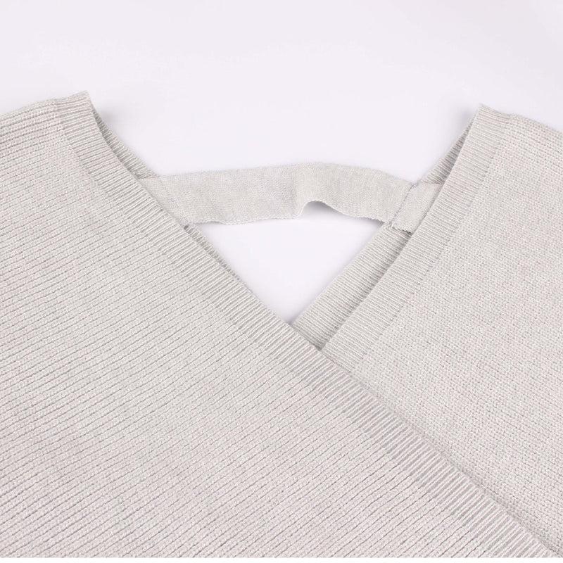 V-neck Knit Waist Belt Long Sleeves Sweater Dress