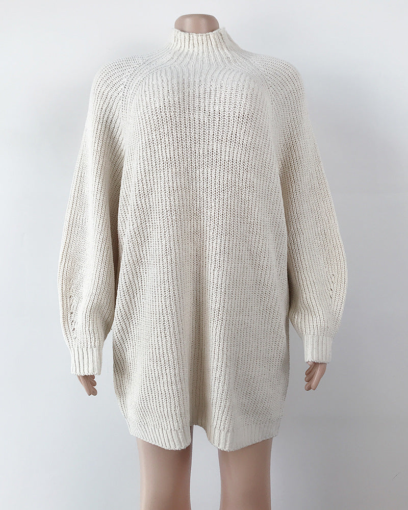 Turttleneck Long Sleeve Knitted Loose Sweater Mini Dress