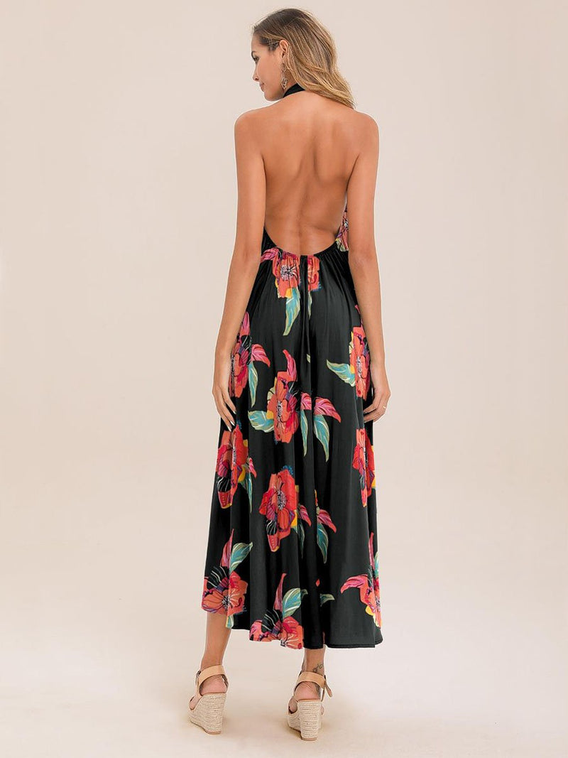 Floral Print Tie Maxi Dress