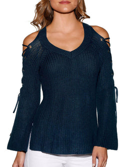 Long Sleeve Plain Deep V-neck Sweater