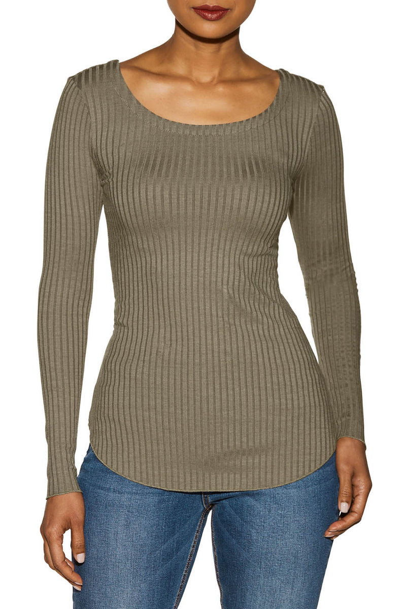 Long Sleeve Plain Scoop Neck Sweater