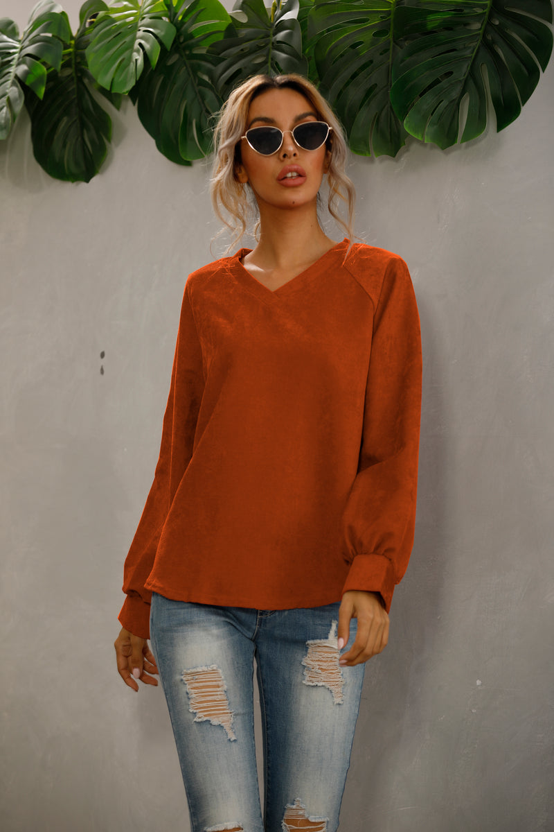 Casual V Neck Long Sleeve Top