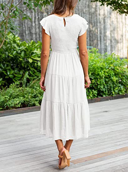 Solid Color Round Neck Cap Sleeve Loose Maxi Dress