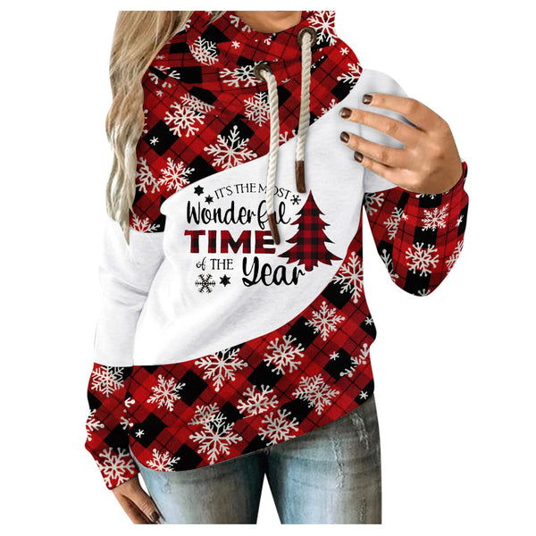 Christmas Print Drawstring Hooded Sweatshirt