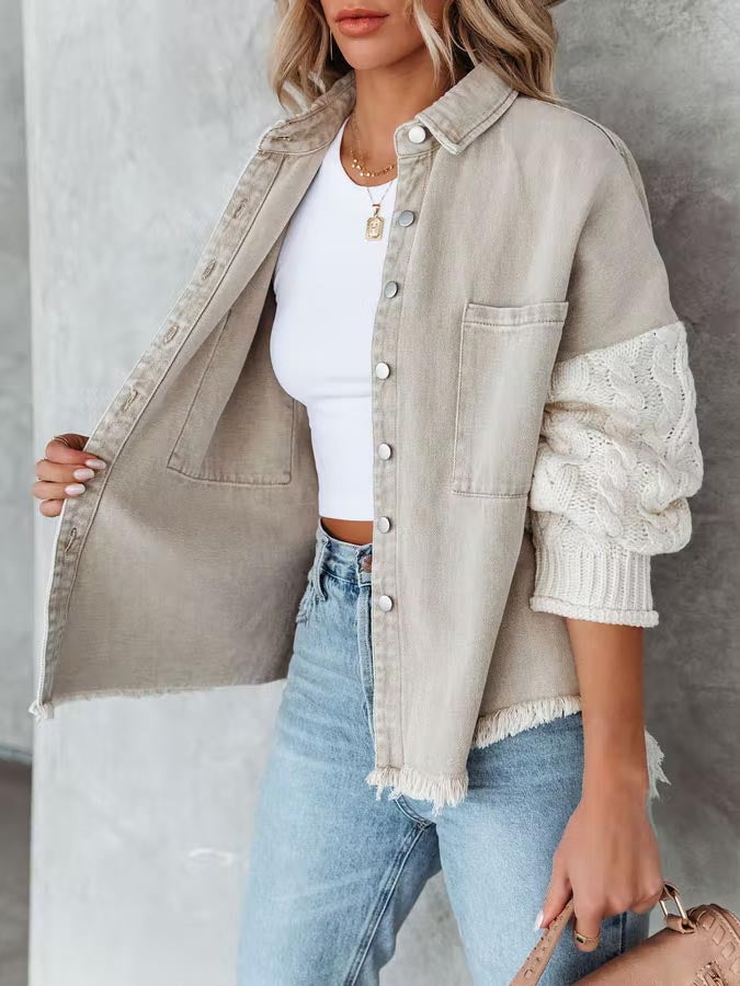 Fashion Bend Down Collar Long Sleeve Button Down Top Jacket