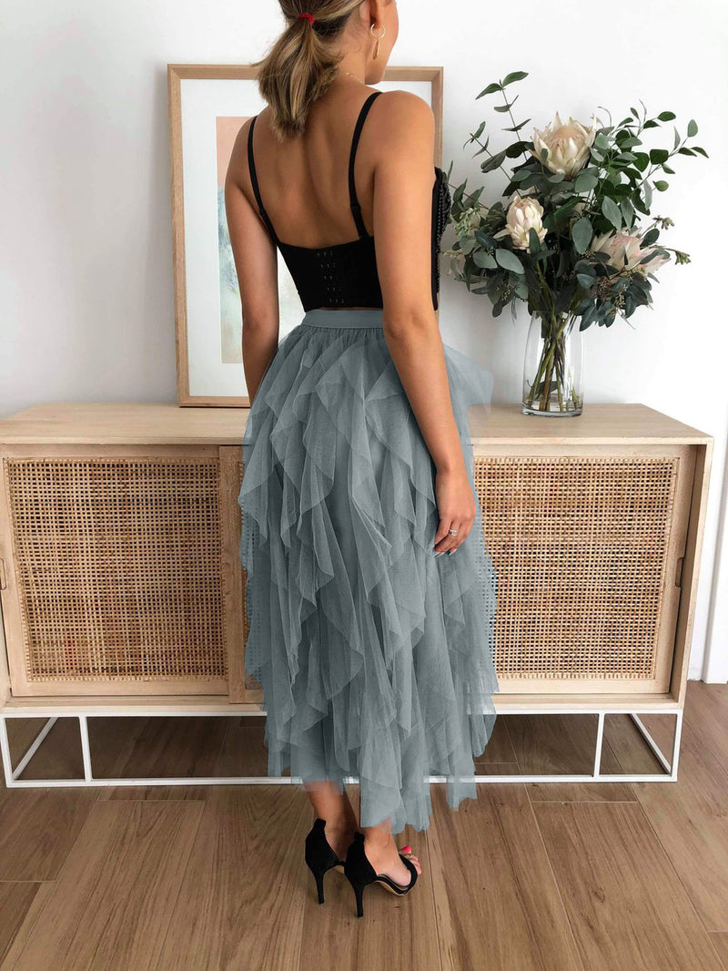 Elastic Waist Tulle Tiered Classic Long Skirt