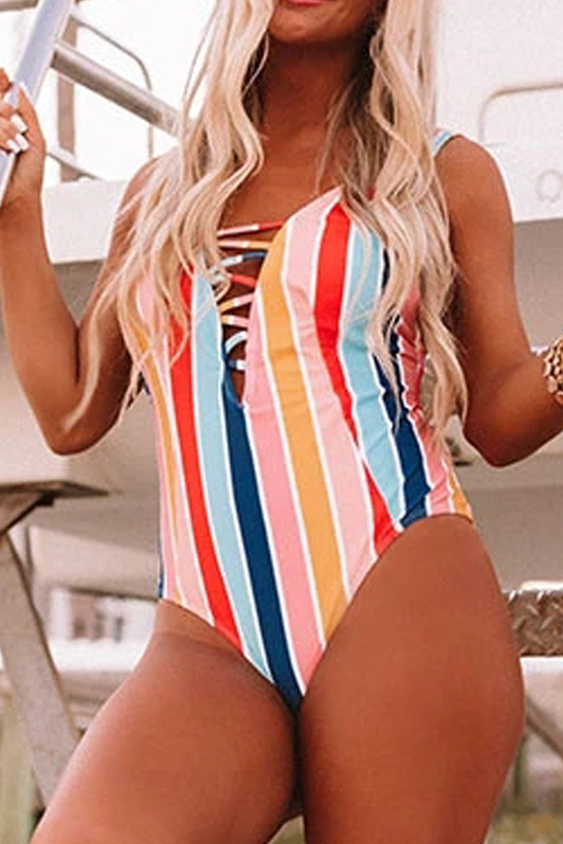 Rainbow Striped One Piece Swimsuit