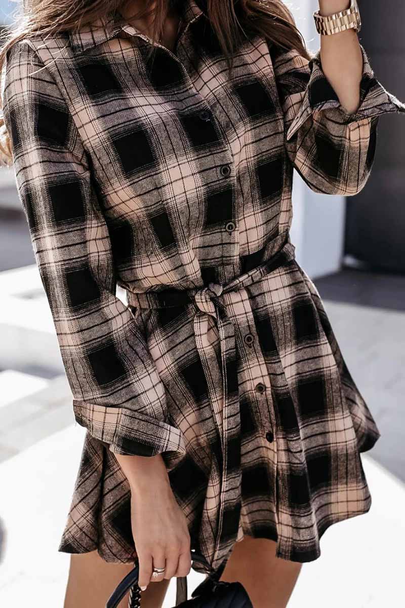 Long Sleeve Plaid Shirt Mini Dress