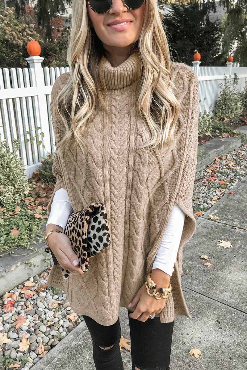 High Neck Loose Cable Knit Pattern Stitching Sweater Tops (7 Colors)