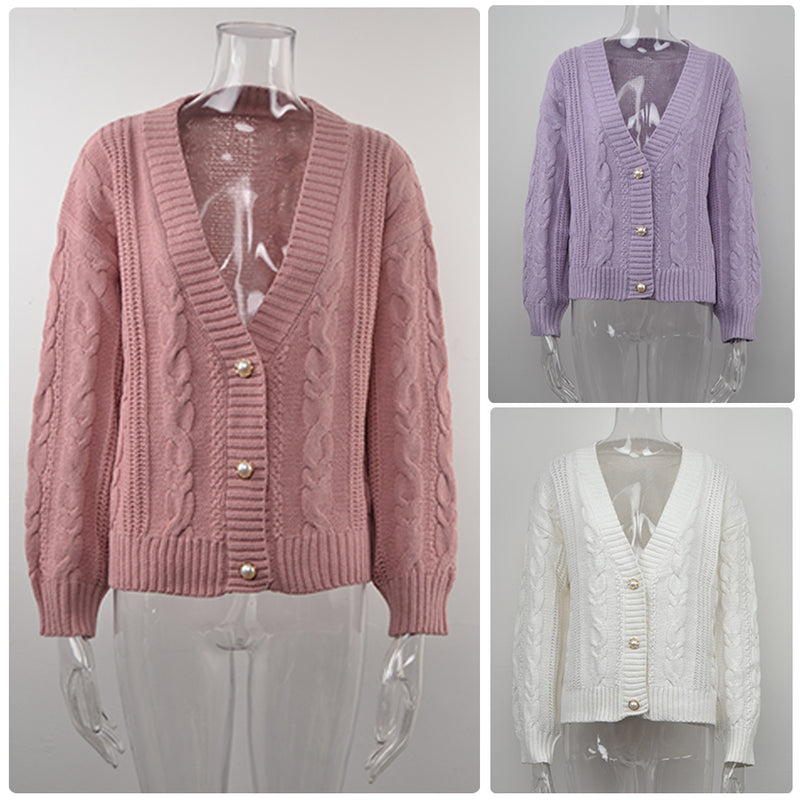 Long Sleeve Open Front Knitted Cardigan Sweater Button Down