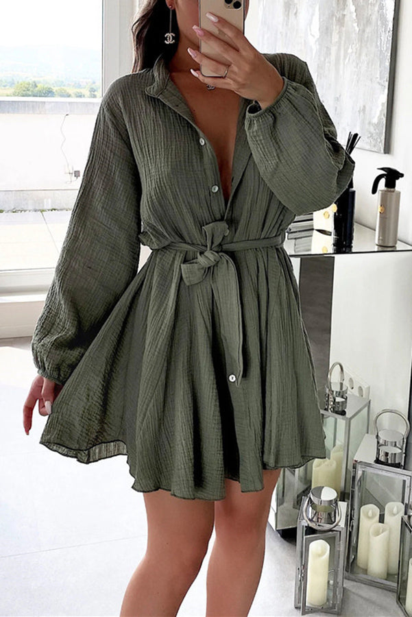 Riana Cotton Blend Tie Shirt Mini Dress