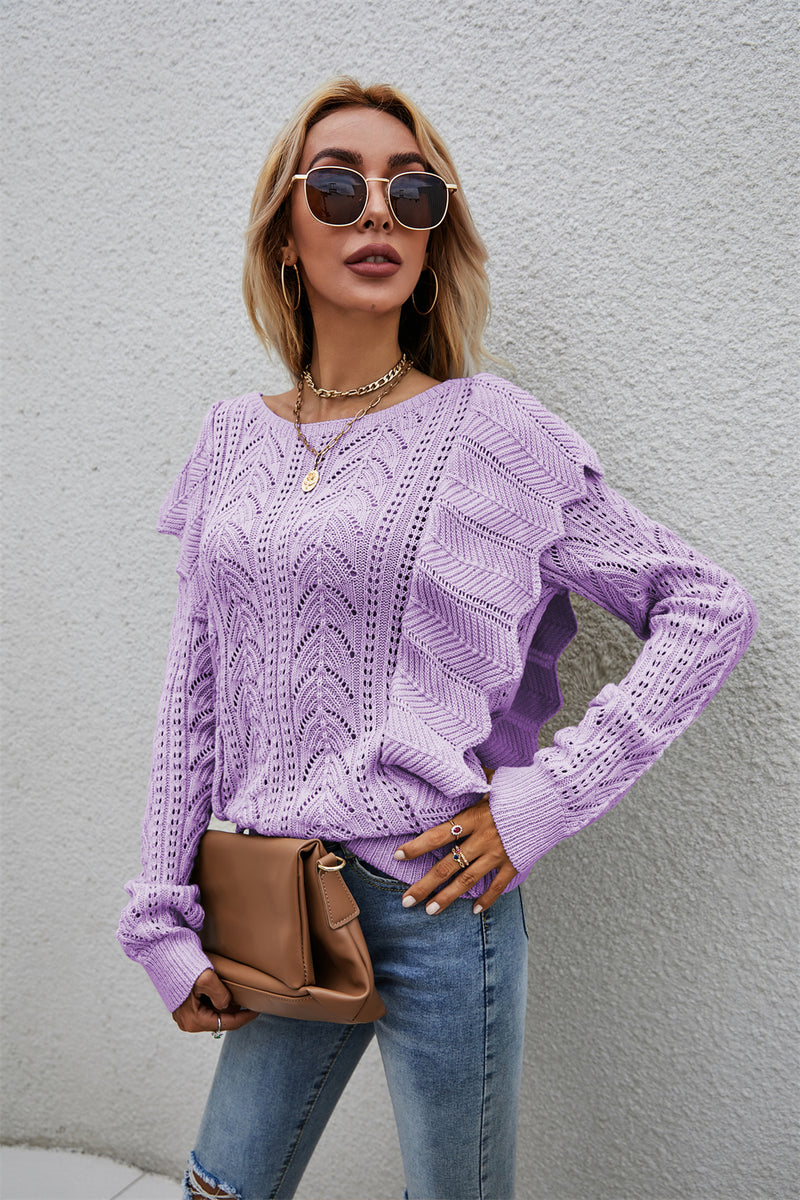 Round Neck Knitted Long Sleeve Sweater