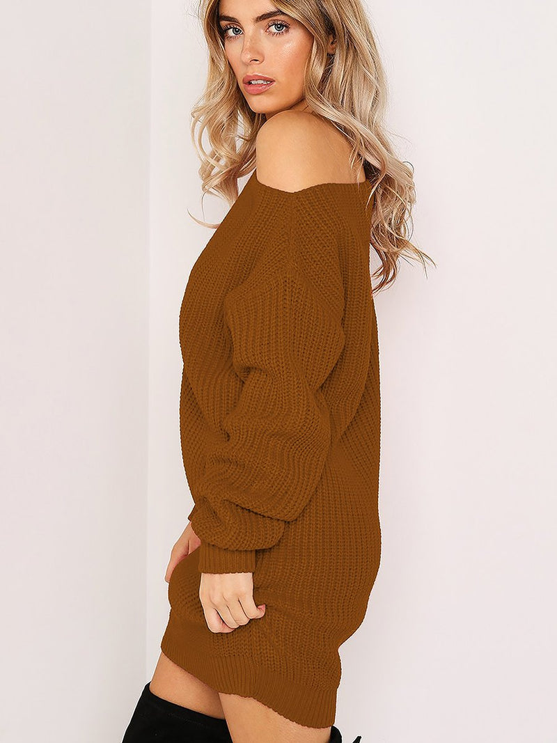 Plain One Shoulder Bodycon Sweater MIni Dress