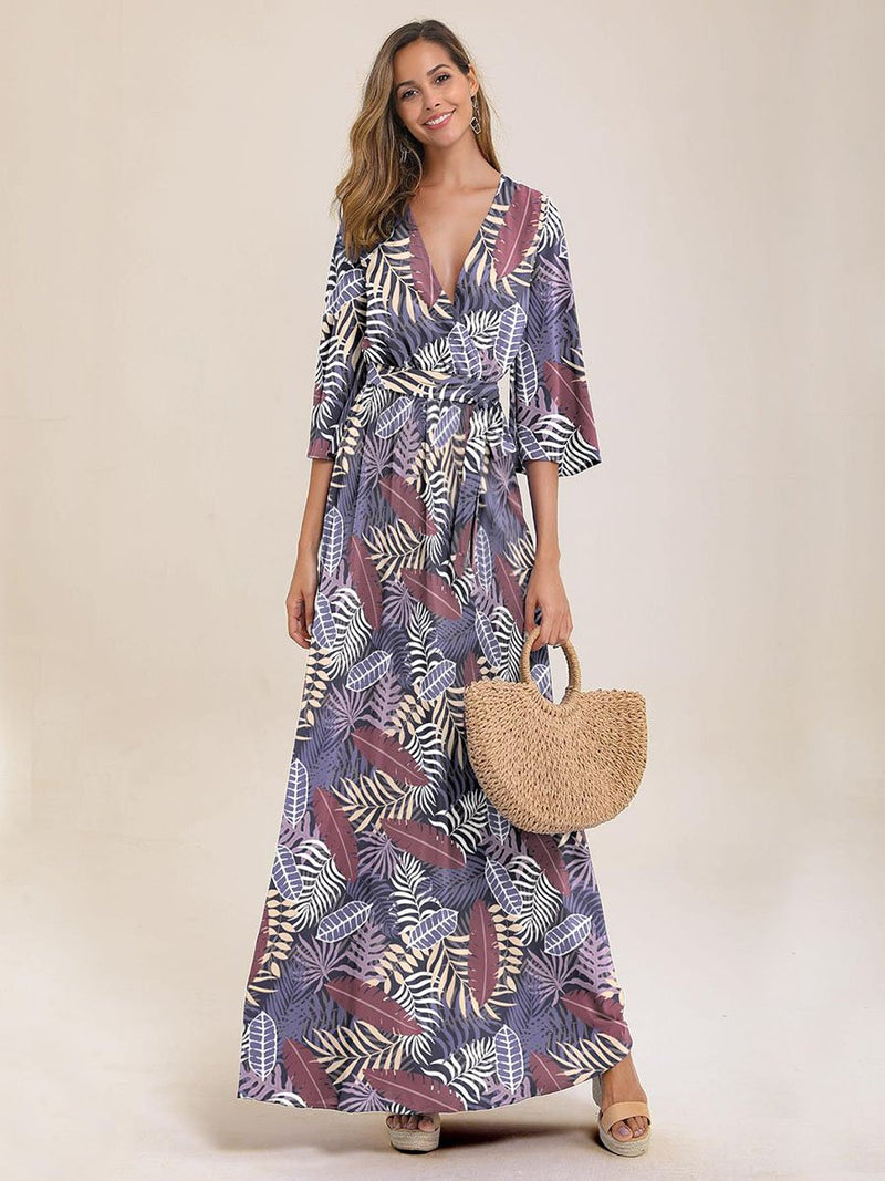 Floral Print Wrap Knotted Dress