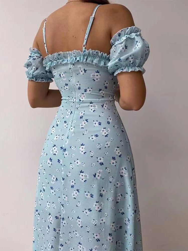 Women's Dresses Floral Print Sling Off-The-Shoulder Slit Dress