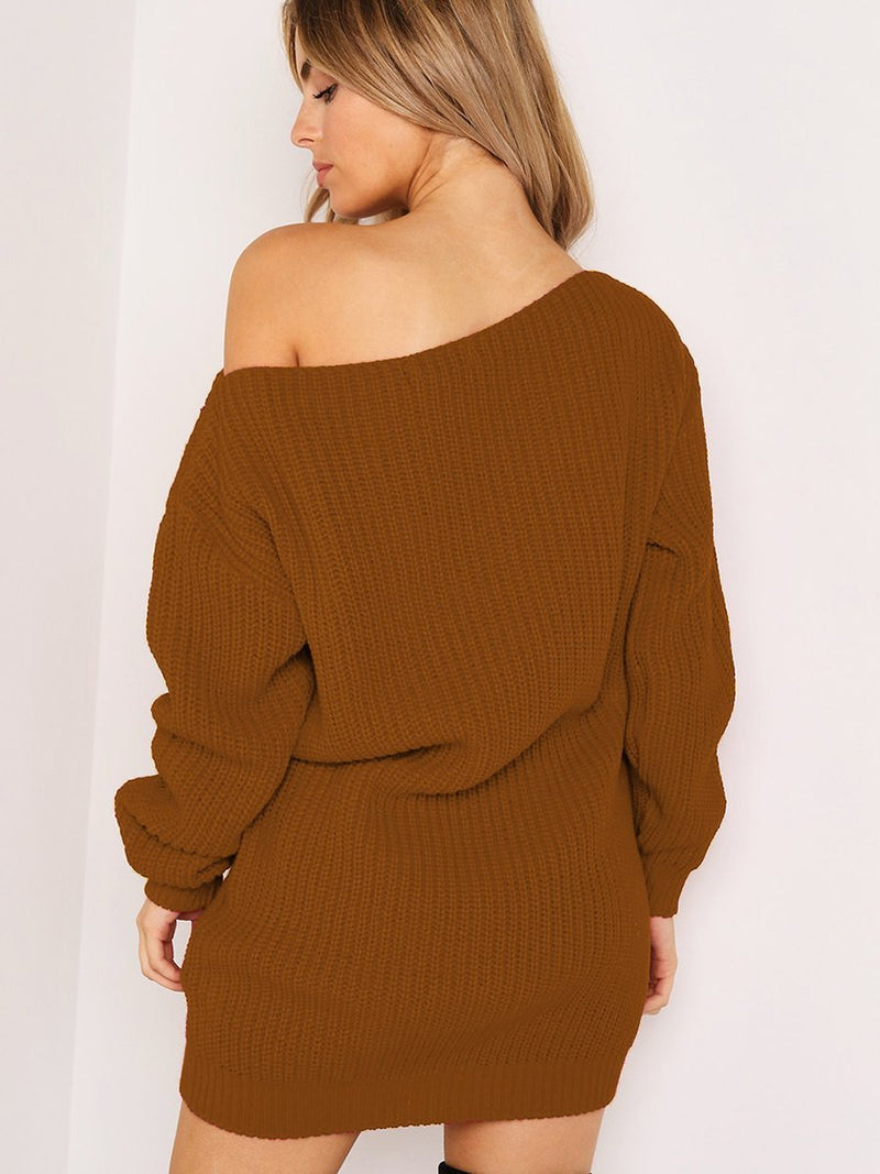 Plain One Shoulder Bodycon Sweater MIni Dress