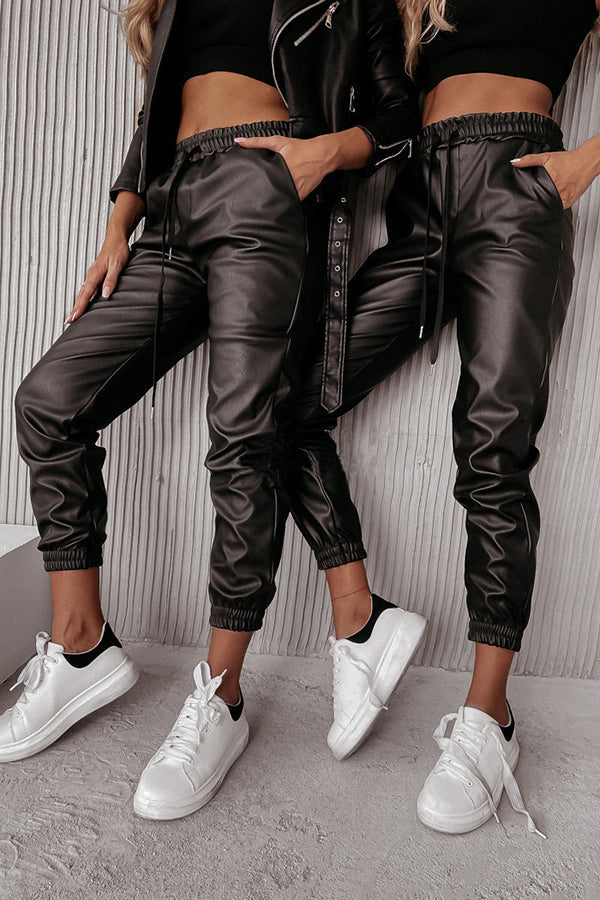 Drasilla Faux Leather Elastic Waistband Pocketed Jogger