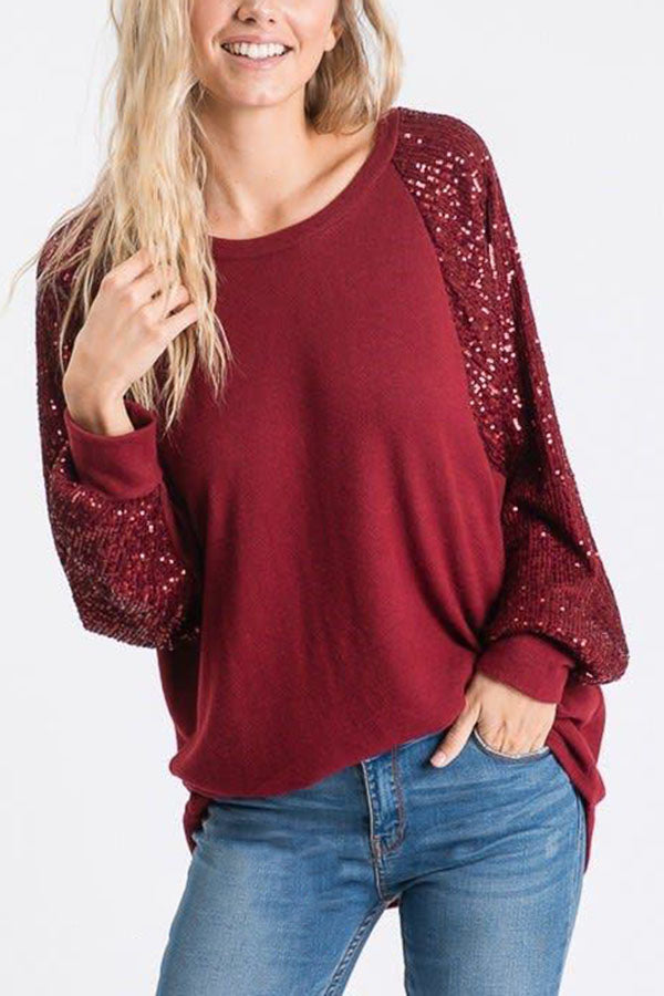 Life Is A Fiesta Contrast Sequin Sleeve Top