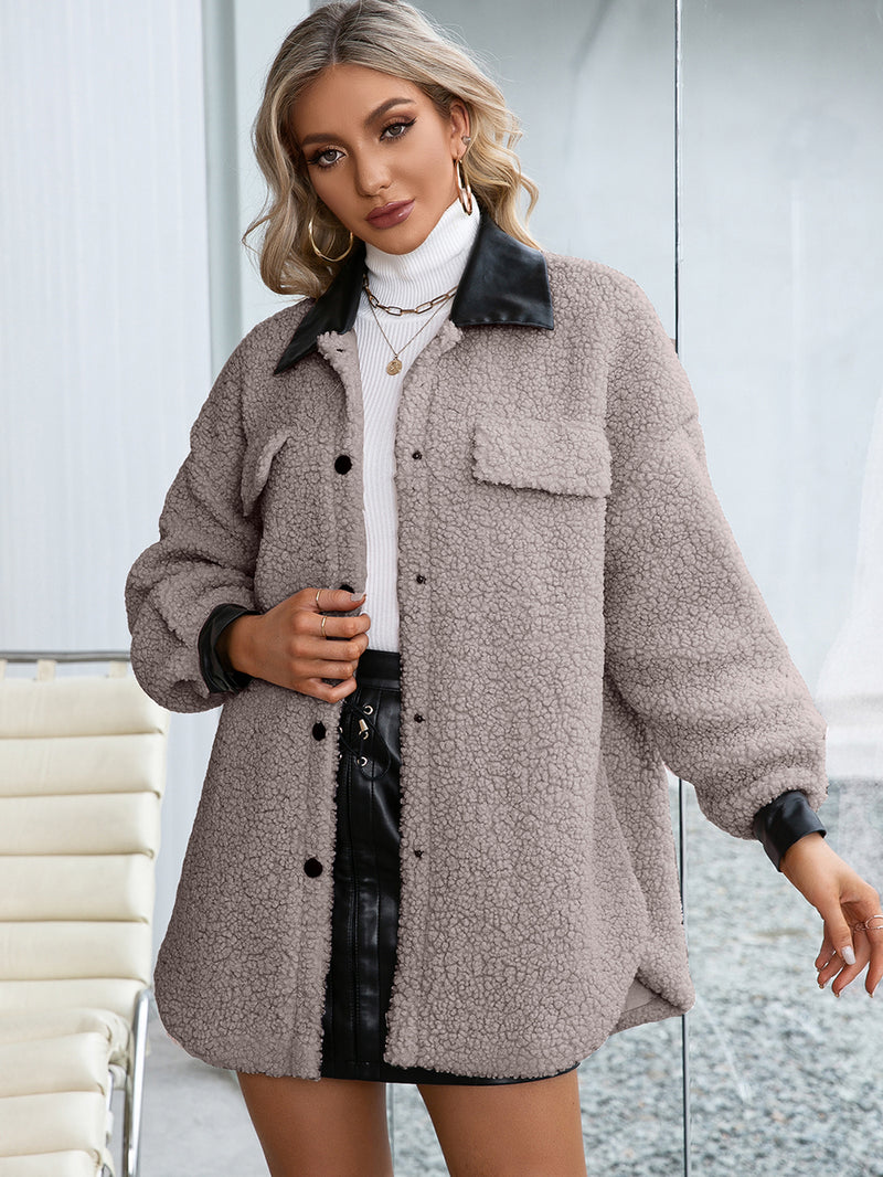 Casual Long Sleeve Button Down Fleece Sweater Coat