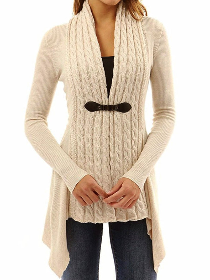 Knitted Long Sleeves Irregular Hem Cardigan Sweater