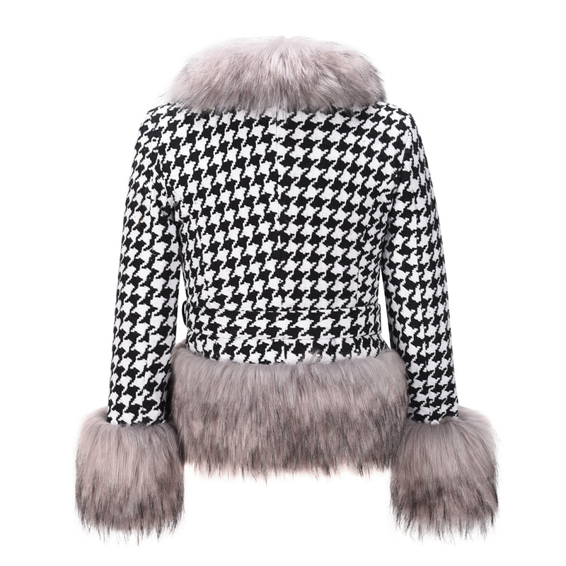 Fur Collar Sleeve Tie Front Fleece Coat
