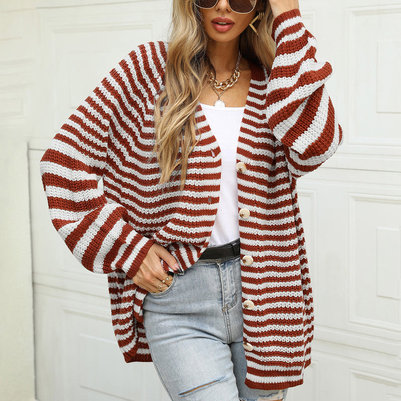 Knitted V Neck Button Down Sweater Cardigan