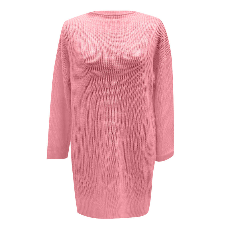 Knitted Crew Neck Loose Sweater Dress