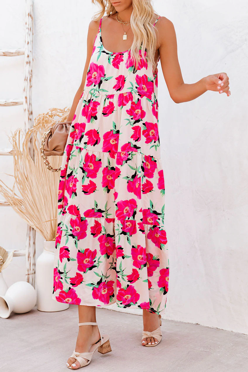 Koa Pocketed Floral Tiered Midi Dress