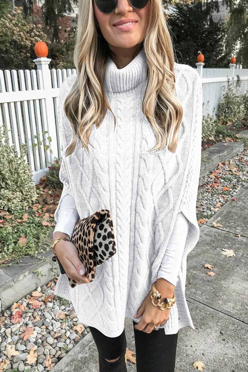 High Neck Loose Cable Knit Pattern Stitching Sweater Tops (7 Colors)