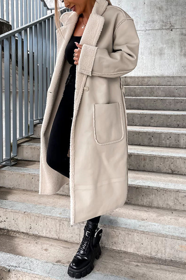 Own The World Faux Leather Teddy Lined Belt Midi Coat