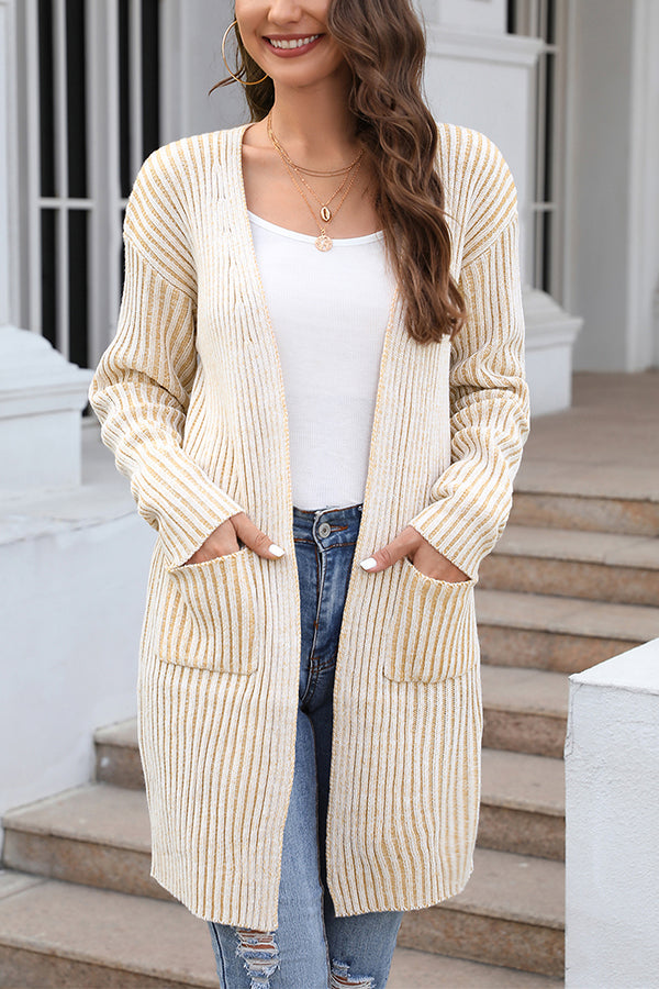 Chic Journey Pocketed Ribbed Knit Cardigan