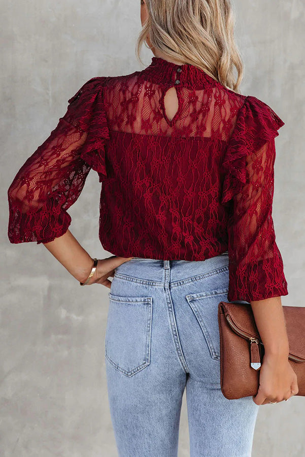 Novakiki Finding Romance Lace Ruffle Sleeve Blouse