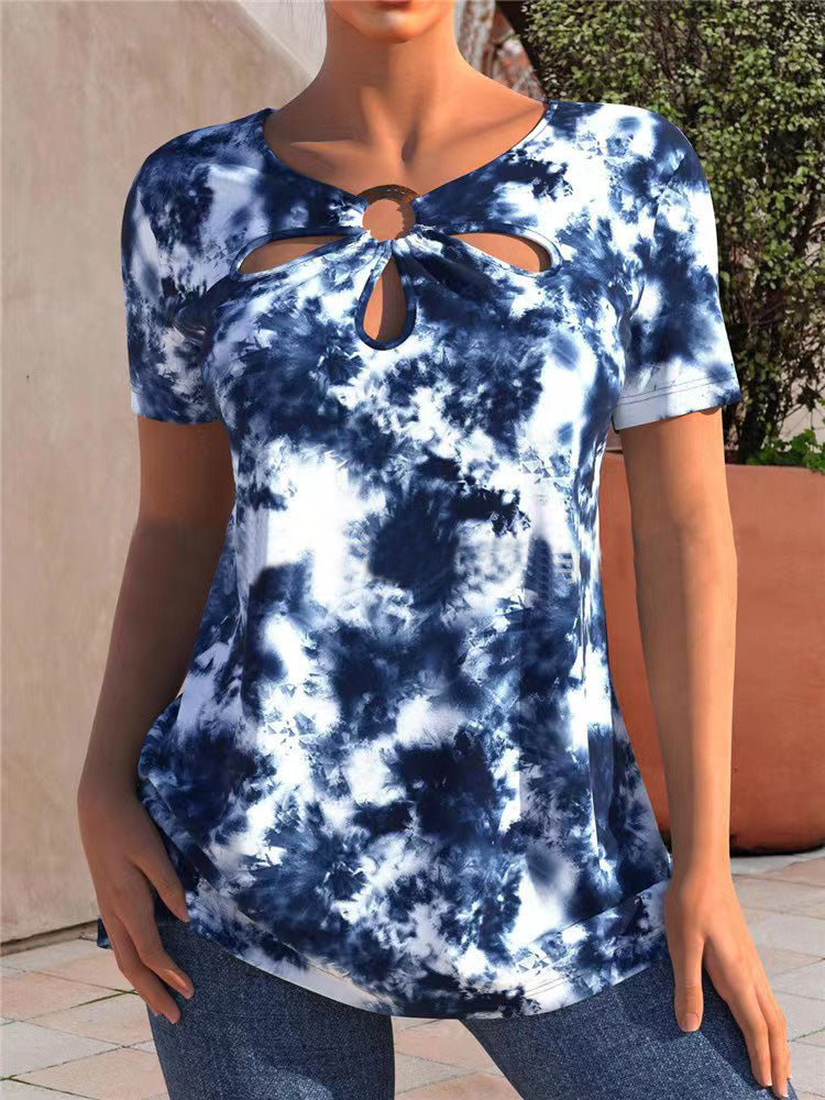 Women's T-Shirts Printed Petal Cutout Short Sleeve T-Shirt