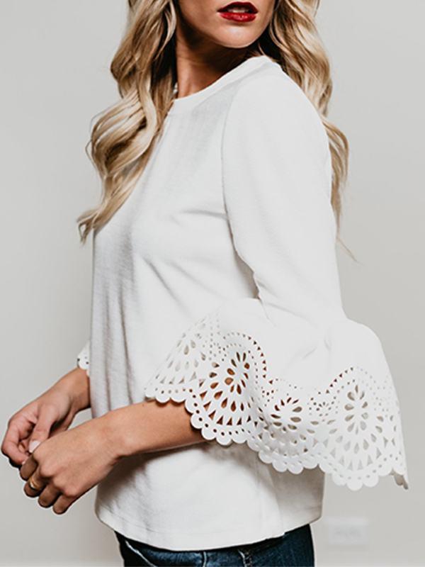 Flared Sleeve Solid Color Rib Blouse - Landing Closet