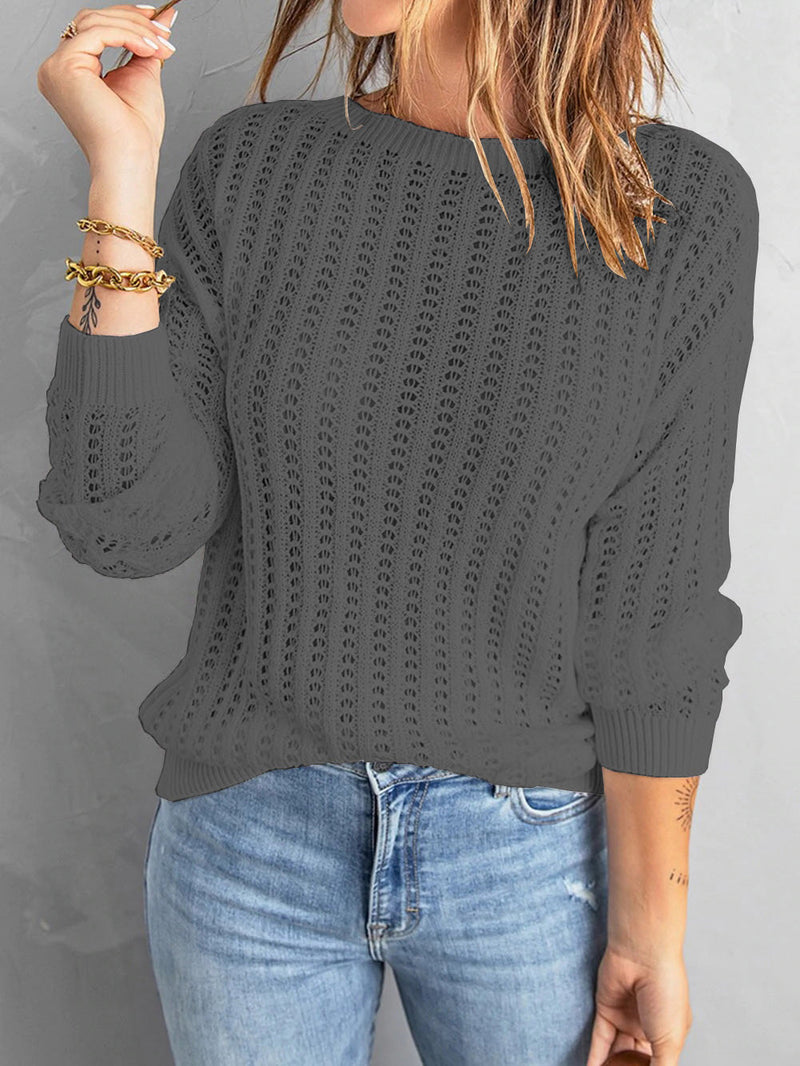 Women's Sweaters Round Neck Hollow Long Sleeved Knit Sweater