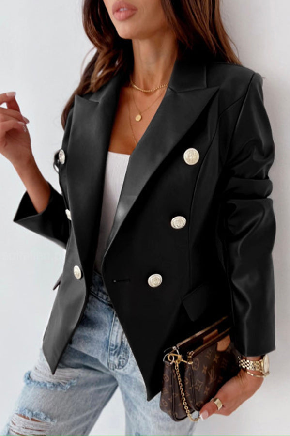 The Gibby Double Breasted Faux Leather Blazer