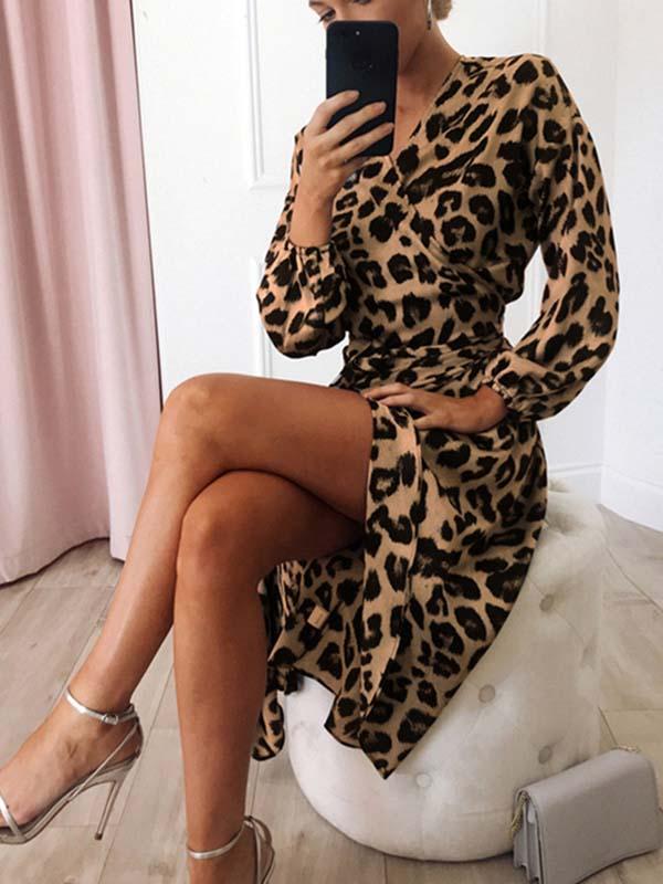 Cazcal V Neck Sexy Leopard Dress