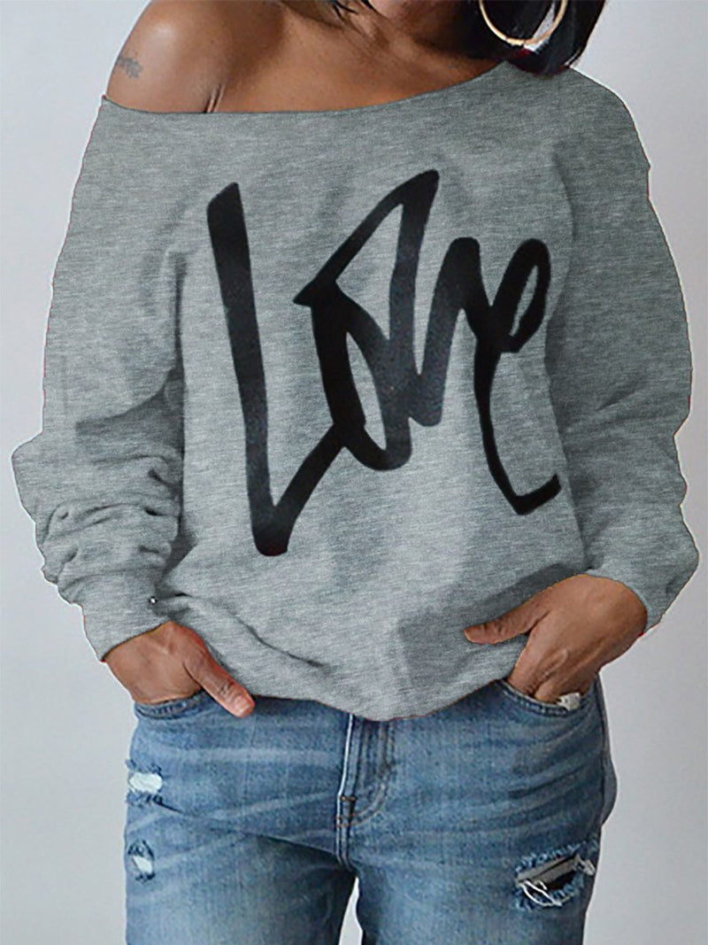 Letter Printed Love One Shoulder Sweatshirt