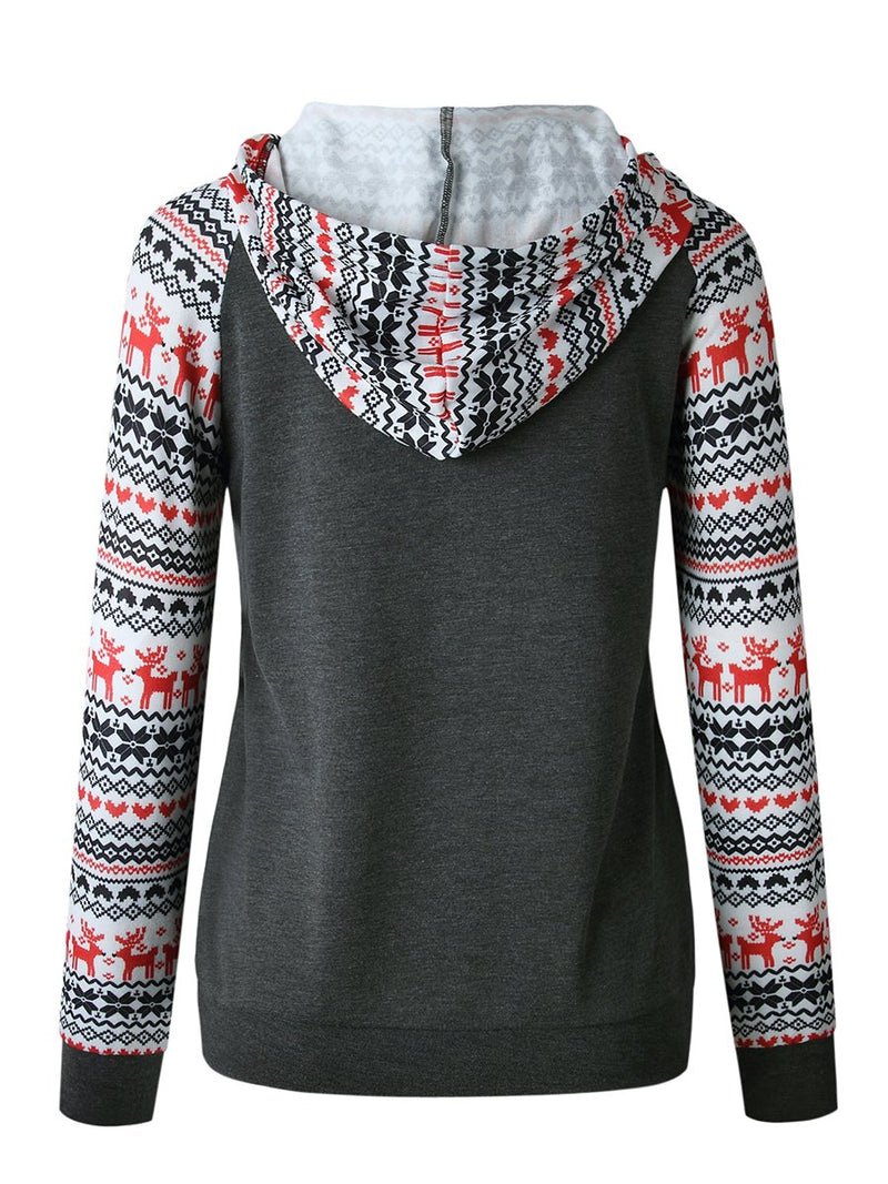 Printed Hooded Long Sleeves Sweater Pullover