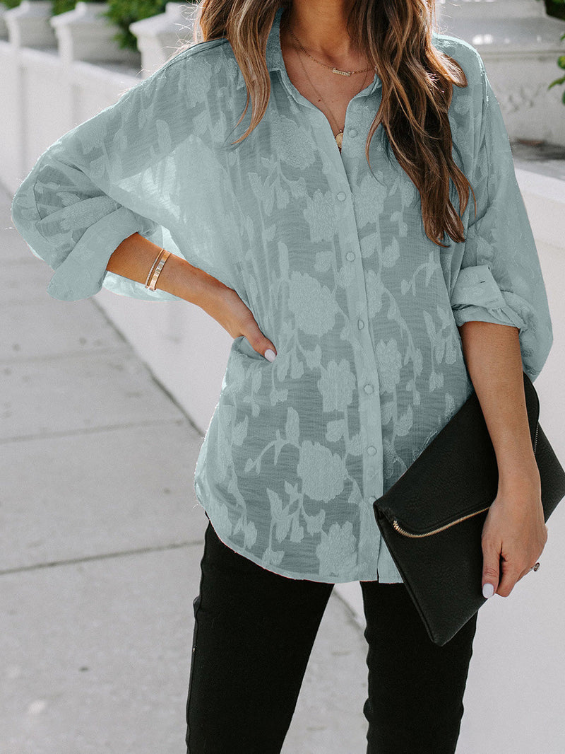 Women's Blouses Printed Button Long Sleeve Casual Blouse