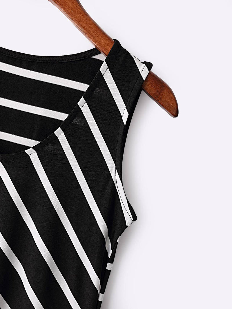 Black Striped Scoop Neck Asymmetrical Maxi Dress - Landing Closet