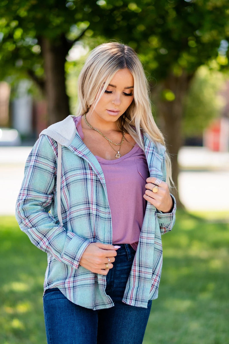 Long Sleeve Button Down Draw String Hoodie Top