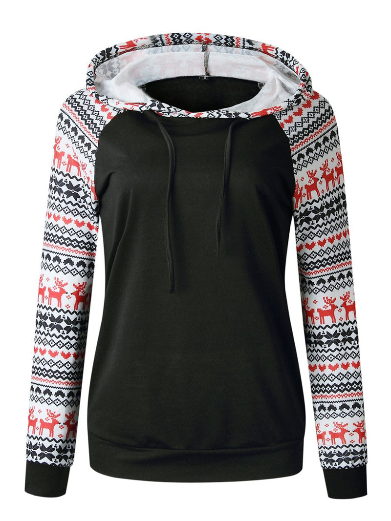 Printed Hooded Long Sleeves Sweater Pullover