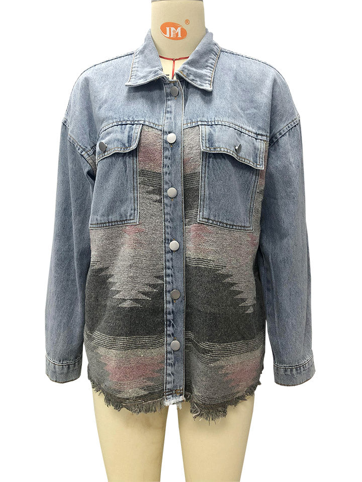 Front Pocket Button Long Sleeve Denim Shirt Jacket