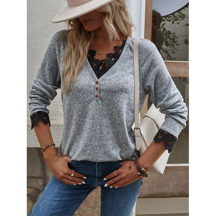 Casual Long Sleeve V-Neck Top Blouse