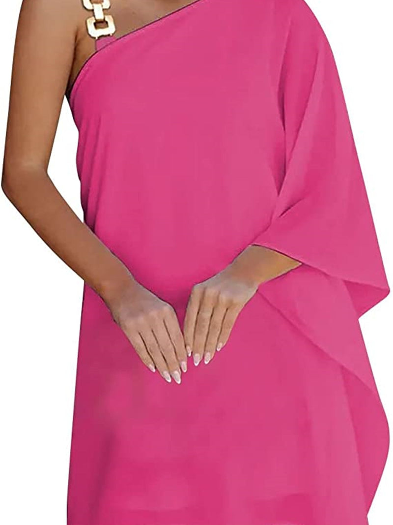 Batwing Sleeve Cold Shoulder Solid Evening Party Dress